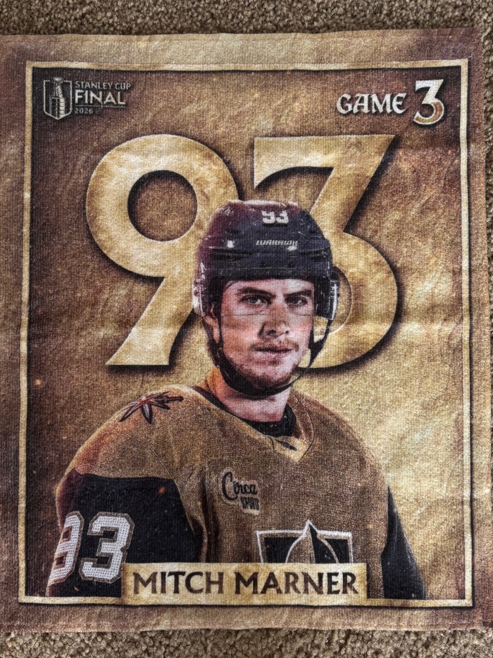 Mitch Marner Rally Towel Vegas Golden Knights VGK Stanley Cup Final #93 Game 3